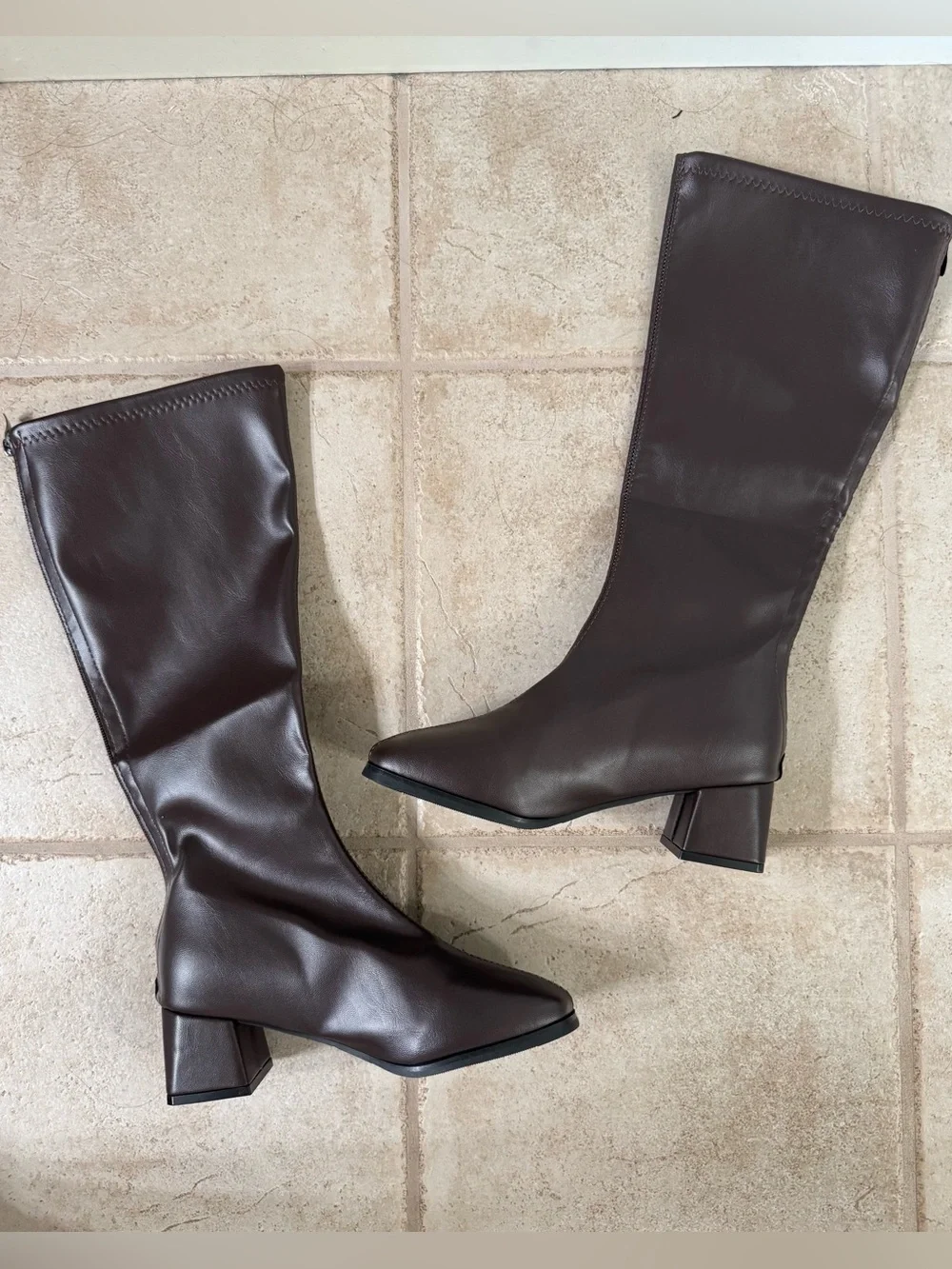 Chocolate Brown High Block Heel Boots